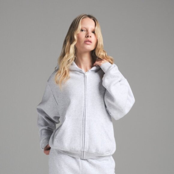 BNWT COTTON FLEECE CLASSIC ZIP UP HOODIE - HEATHER GREY SIZE L - Picture 3 of 5